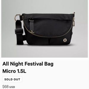 Lululemon micro festival bag in black with gold hardware